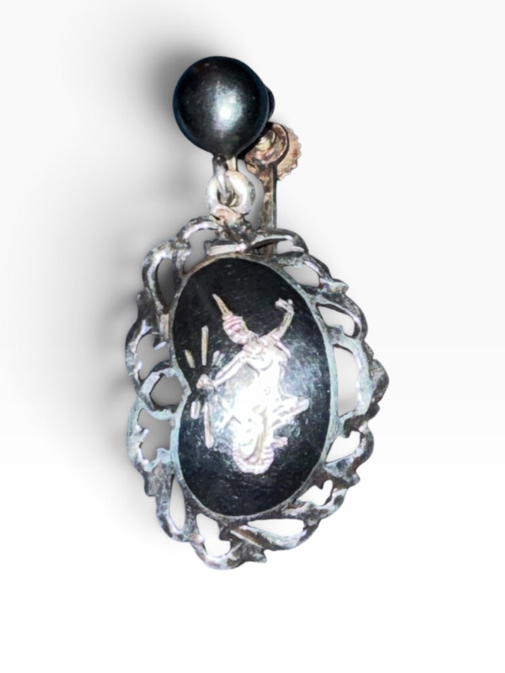 Vintage Silver 925 Retro Black Cameo- Single Earring or Necklace Siam
